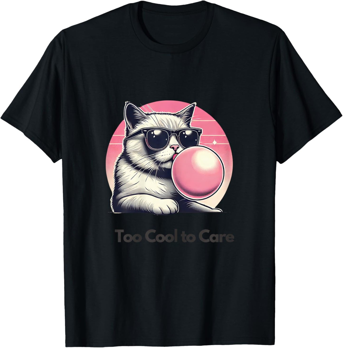 Too Cool to Care Cat Design with Bubble Gum Cat Lover Kids T-Shirt - T-Shirt | Black