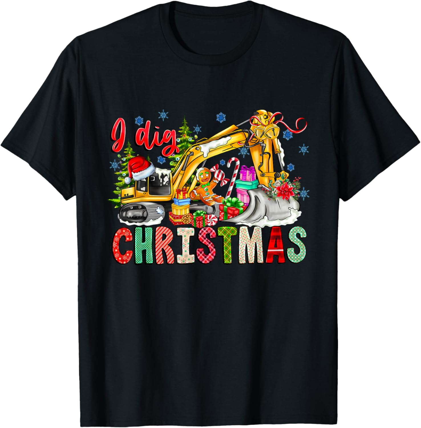 I Dig Christmas Backhoe Loader Santa Claus Construction T-Shirt - T-Shirt | Black