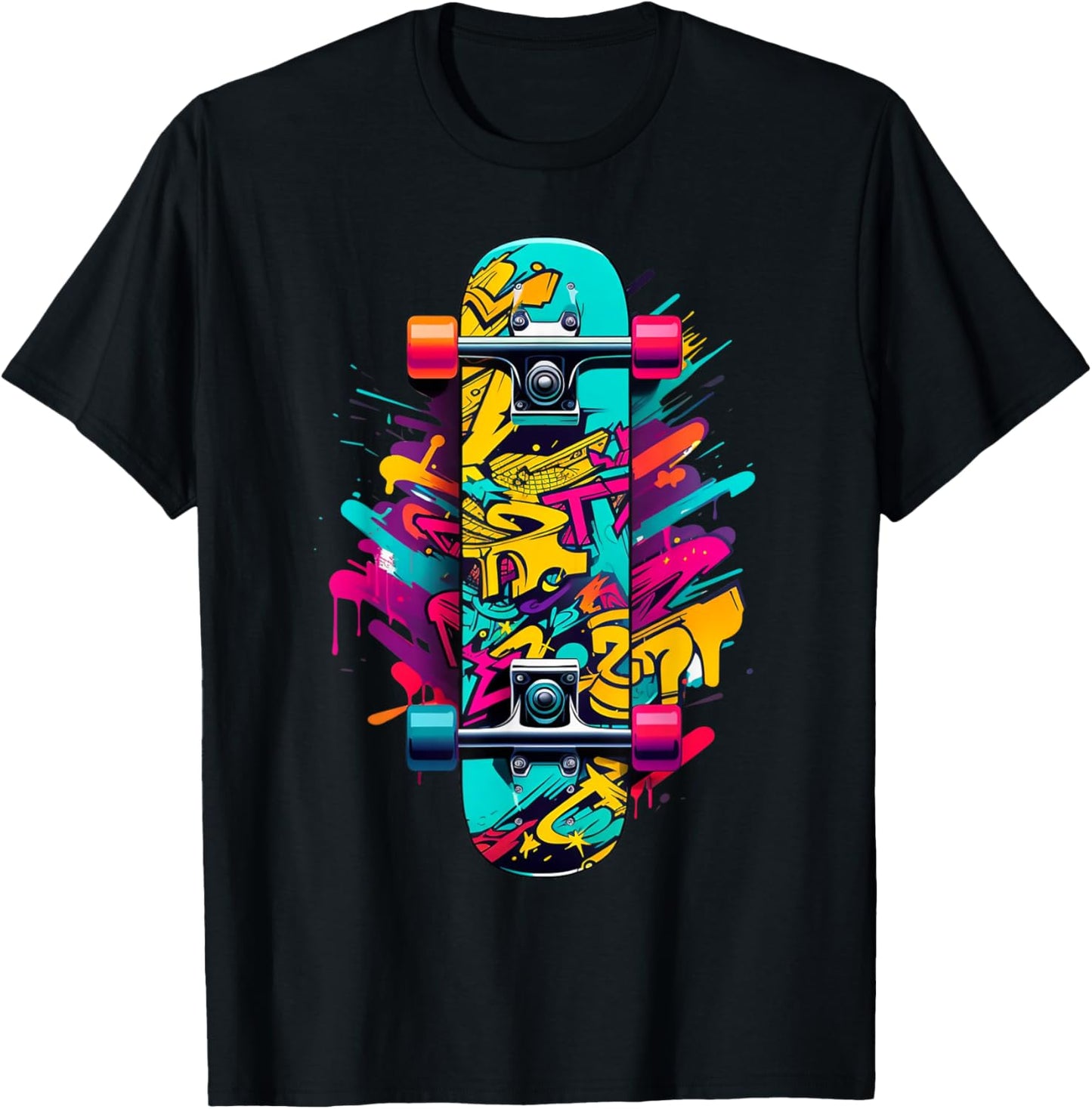 Graffiti Skateboard Art Perfect for Skaters Boys Girls T-Shirt - T-Shirt | Black