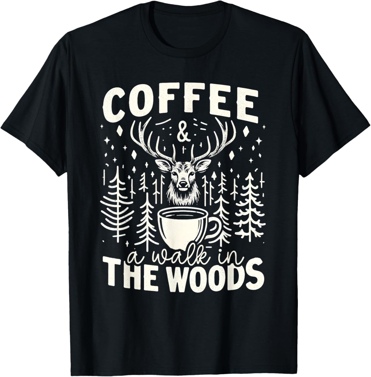 Rustic Coffee & Woods Deer Design Vintage Style T-Shirt - T-Shirt | Black