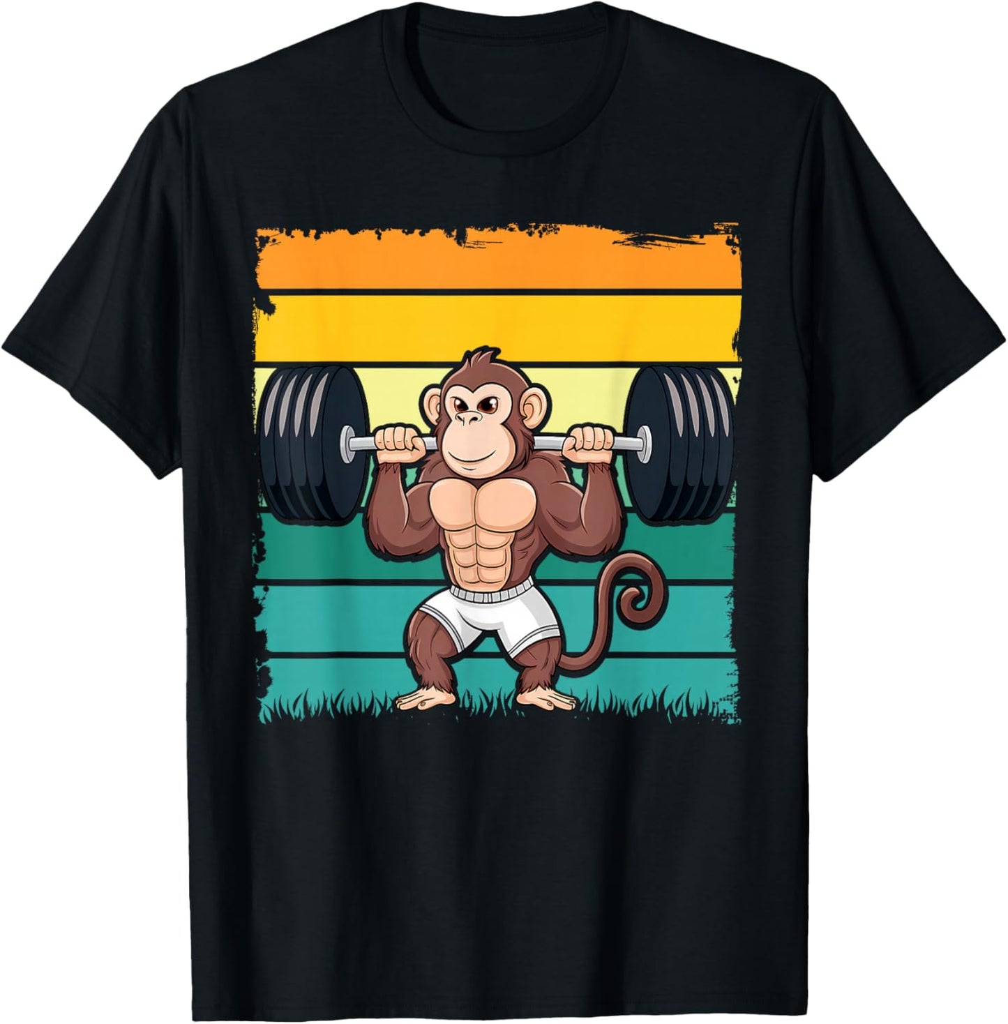 Cute Muscular Monkey Weightlifting Funny Workout T-Shirt - T-Shirt | Black