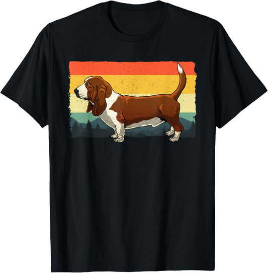 Retro Basset Hound Art Women Kids Basset Hound Lover T-Shirt - T-Shirt | Black