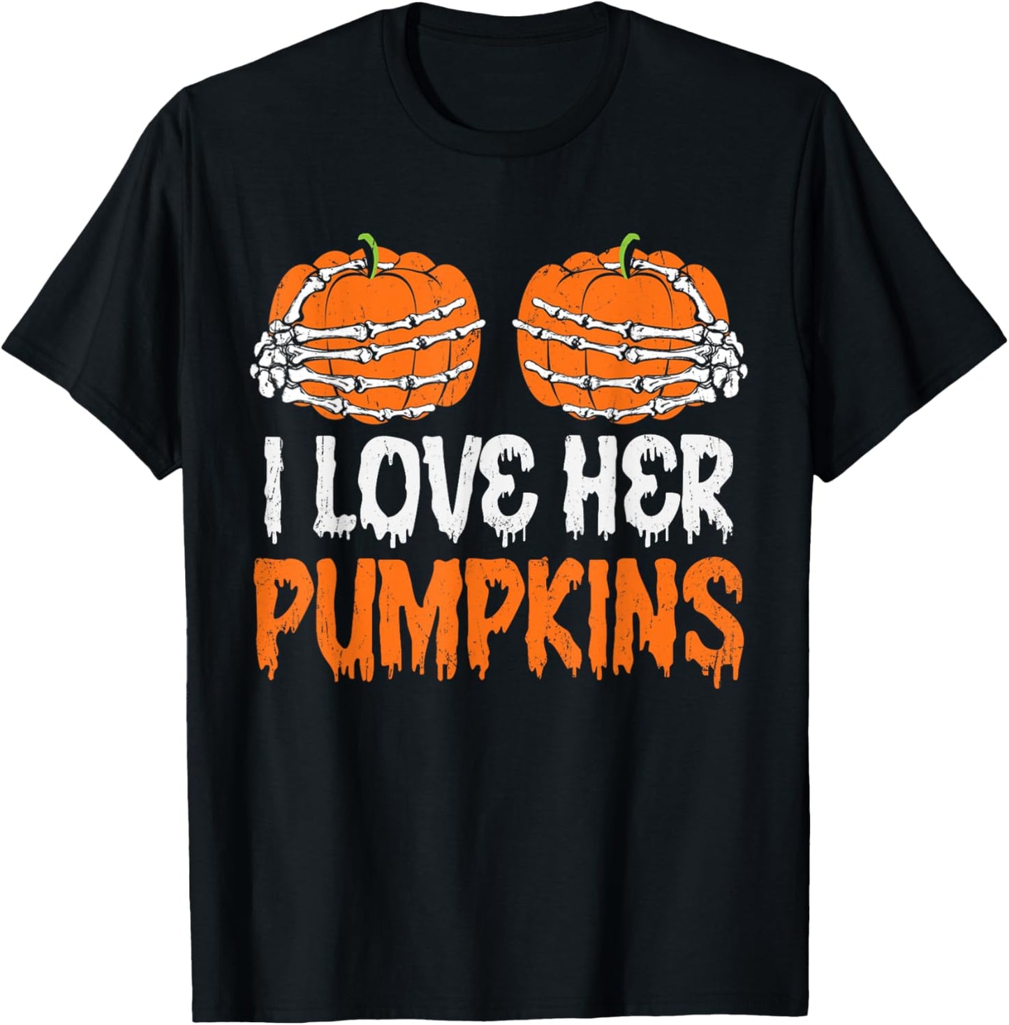 I Love His Broomstick I Love Her Pumpkins Halloween Couples T-Shirt - T-Shirt | Black