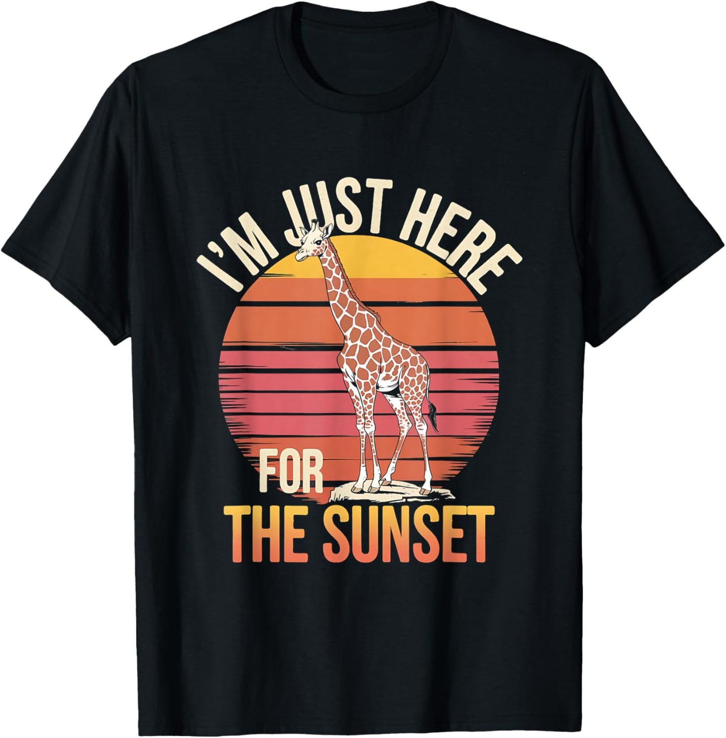 I'm Just Here For the Sunset Giraffe Retro Safari Art T-Shirt - T-Shirt | Black