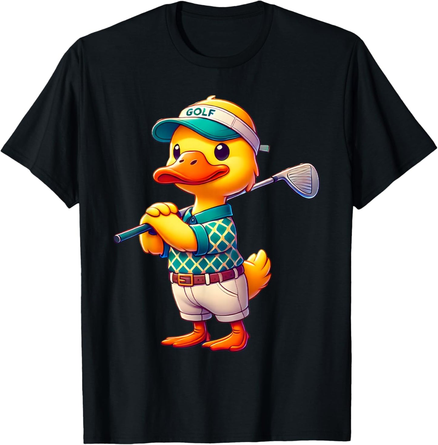 Cute Duck Playing Golf Golfer Golfing Men Women Kids T-Shirt - T-Shirt | Black