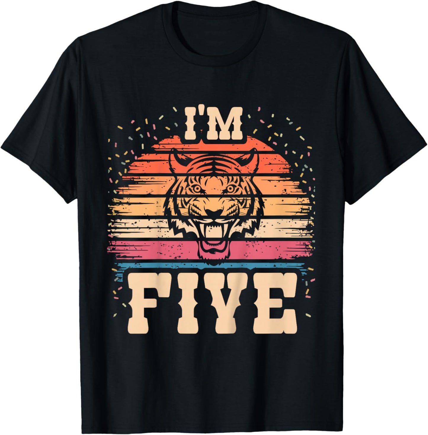 Kids Tiger 5 Year Old Birthday Boy Girl 5th Tiger Birthday T-Shirt - T-Shirt | Black
