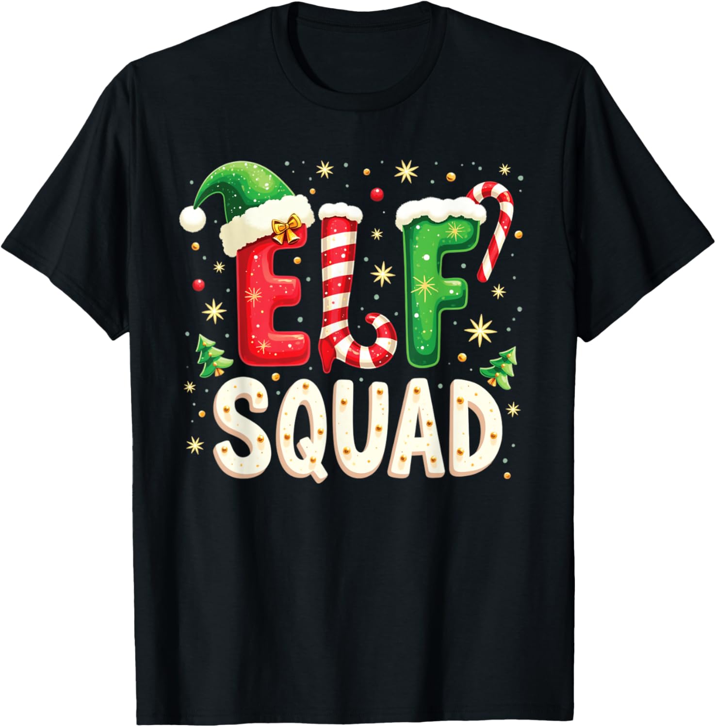 Elf Family Christmas Matching Pajamas Men Women Elf Squad T-Shirt - T-Shirt | Black
