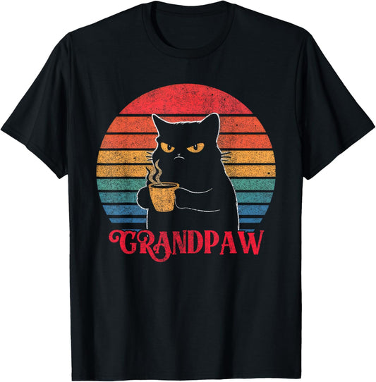 Retro Grandpaw Funny Sarcastic Cat Lover Quote Grandpa T-Shirt - T-Shirt | Black