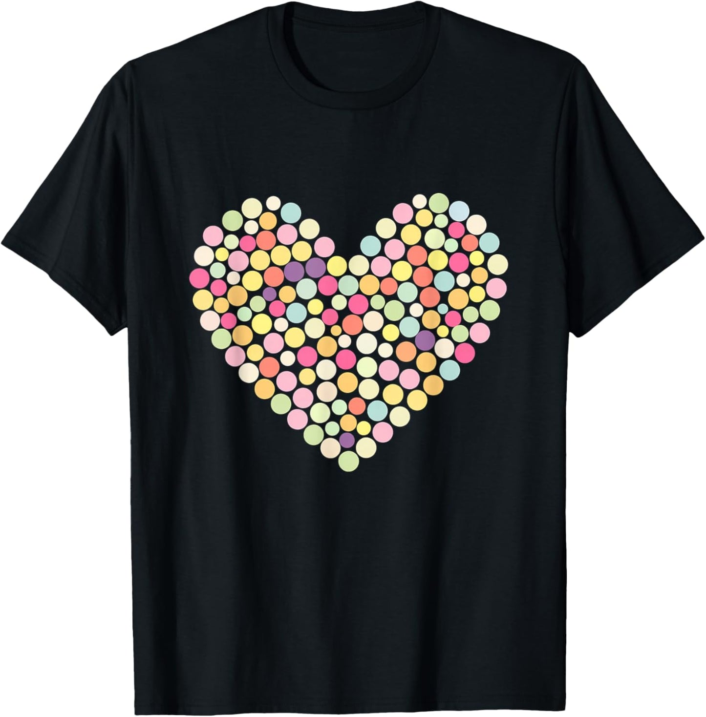 Colorful Heart Pastel Color Polka Dot Tops T-Shirt - T-Shirt | Black
