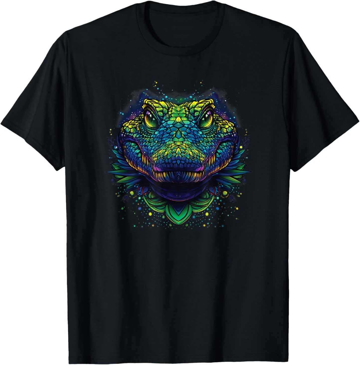 A Crocodile With Symmetrical Patterns, Vibrant Colors T-Shirt - T-Shirt | Black