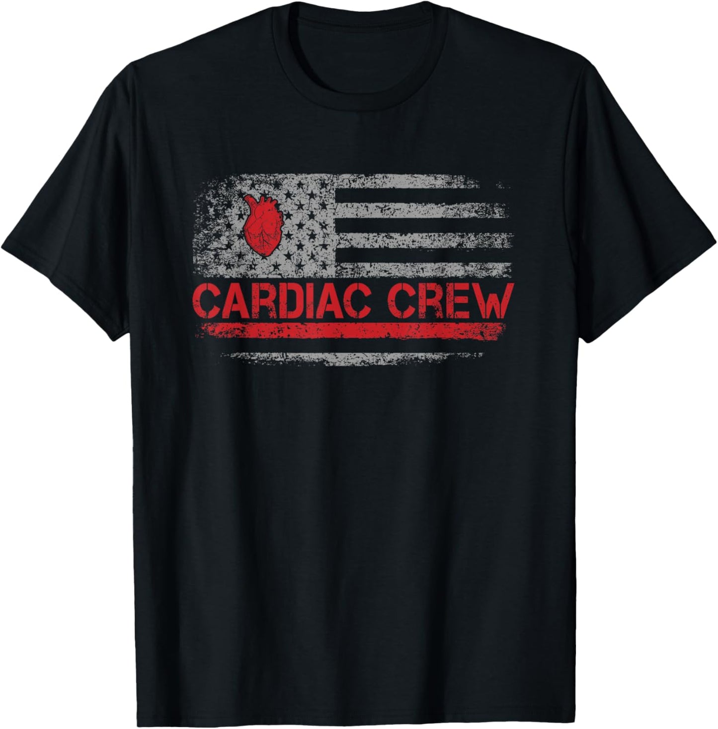 US American Flag Cardiac Crew Cardiology Nurse Cardiologist T-Shirt - T-Shirt | Black