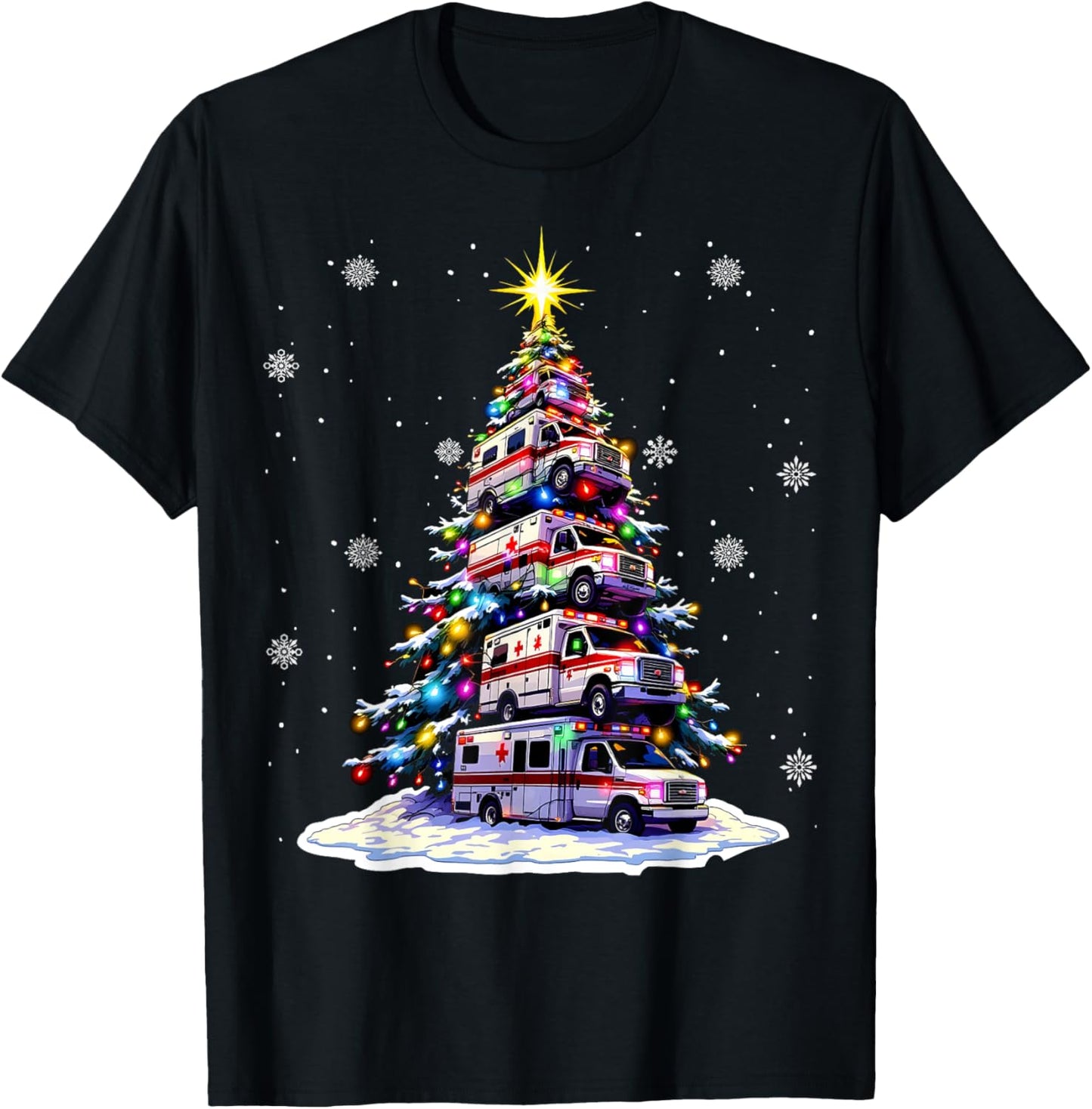 Ambulance Christmas Tree Funny Holiday EMS Medical Workers T-Shirt - T-Shirt | Black