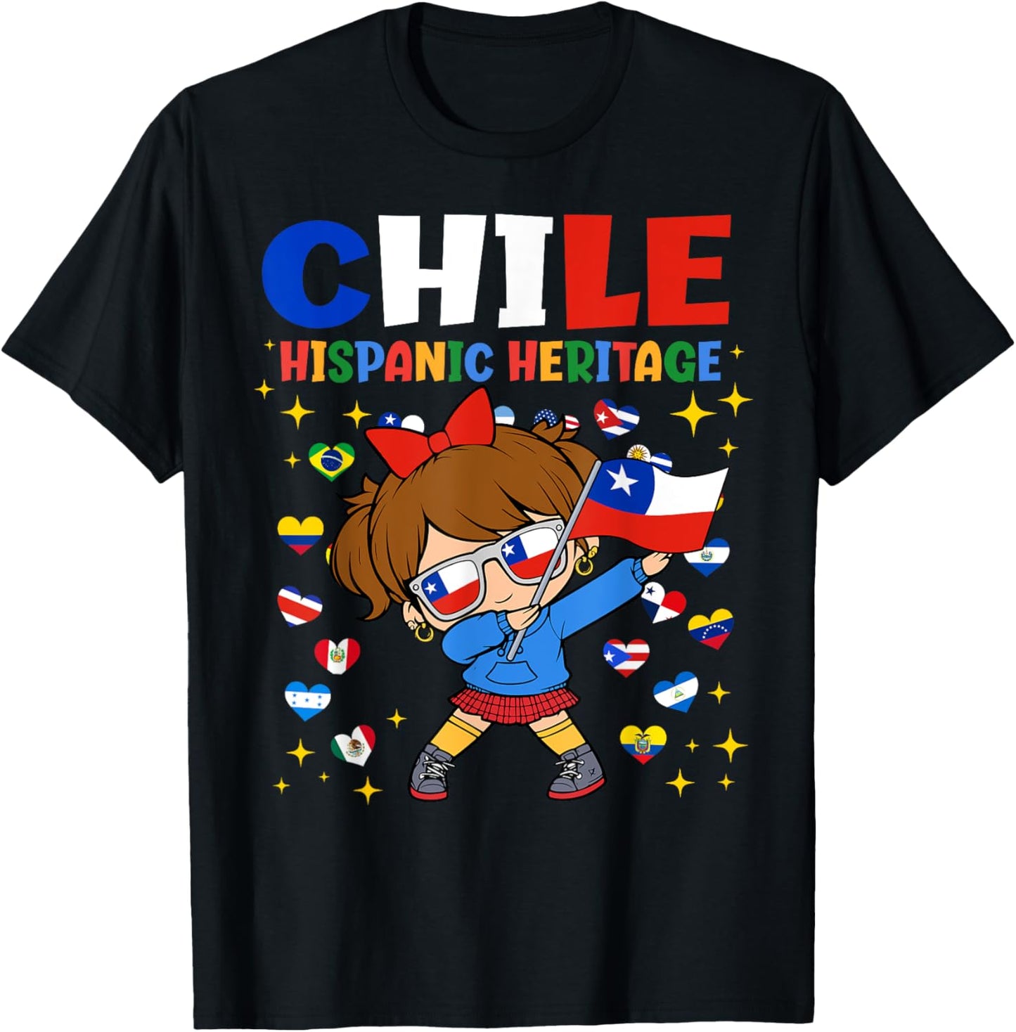 Hispanic Heritage Month Chile Flag Chilean Girl Kids T-Shirt - T-Shirt | Black