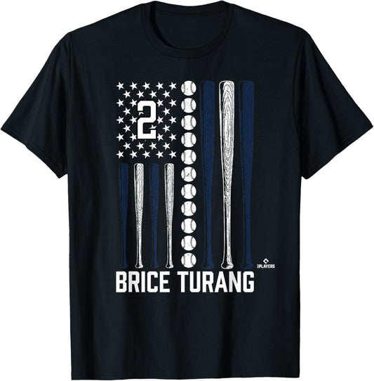Baseball American Flag Brice Turang Milwaukee Baseball MLBPA T-Shirt - T-Shirt | Black
