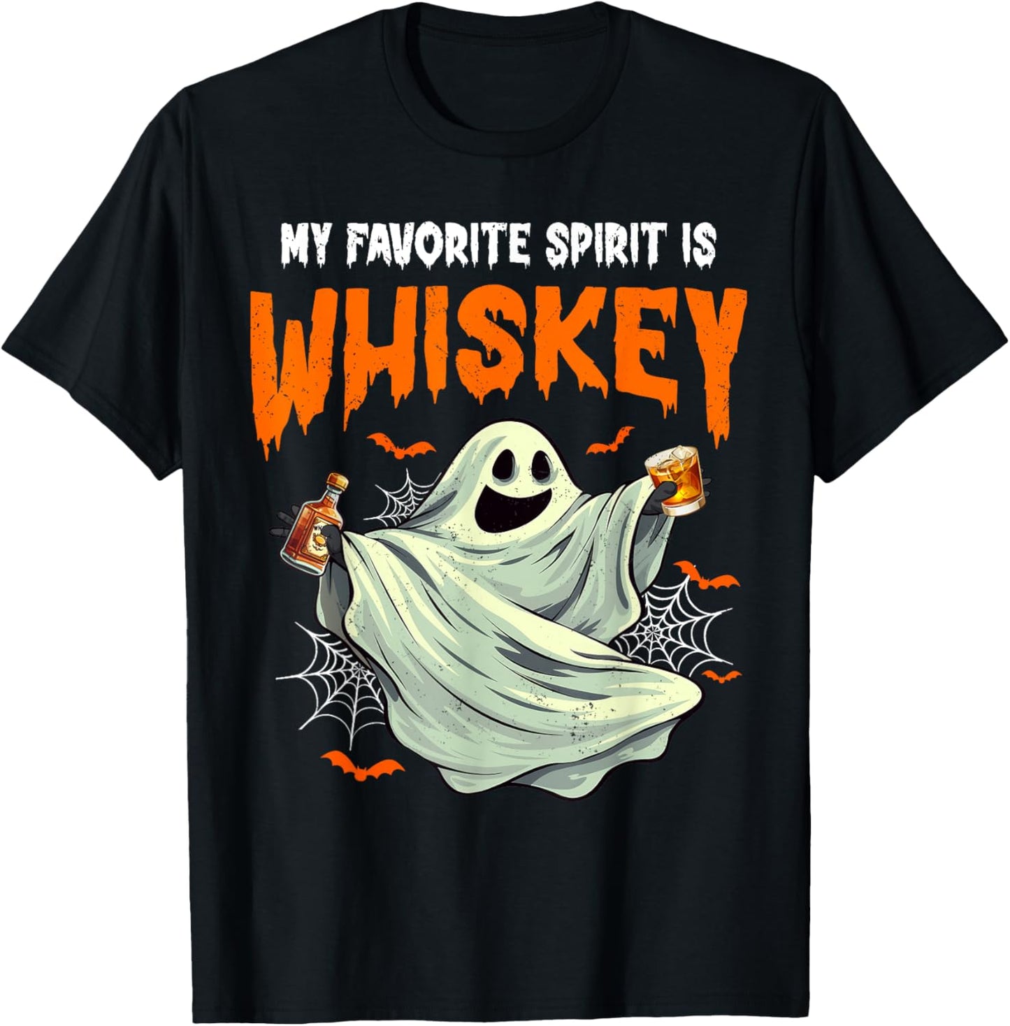 My Favorite Spirit is Whiskey | Funny Ghost Drinking Whiskey T-Shirt - T-Shirt | Black