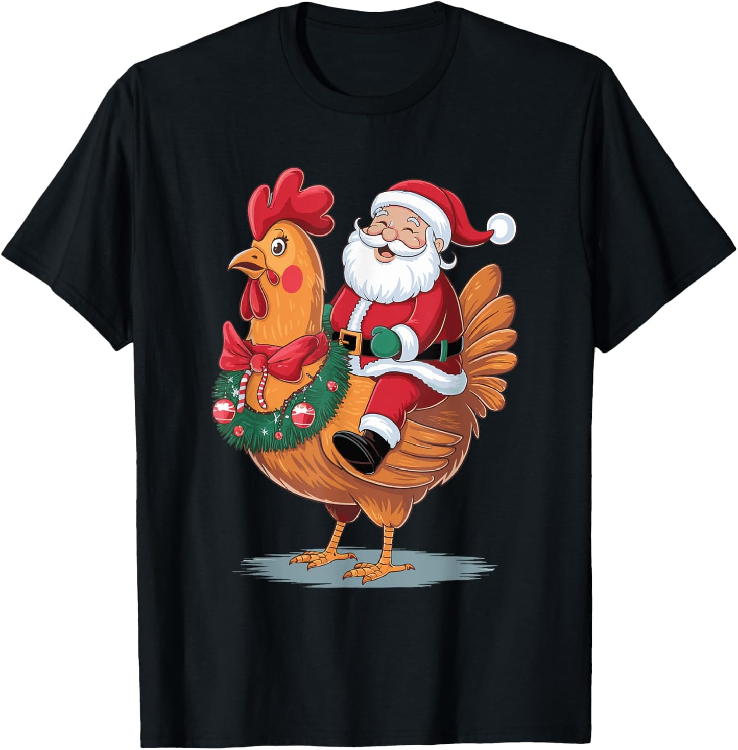 Santa Riding A Christmas Chicken T-Shirt - T-Shirt | Black