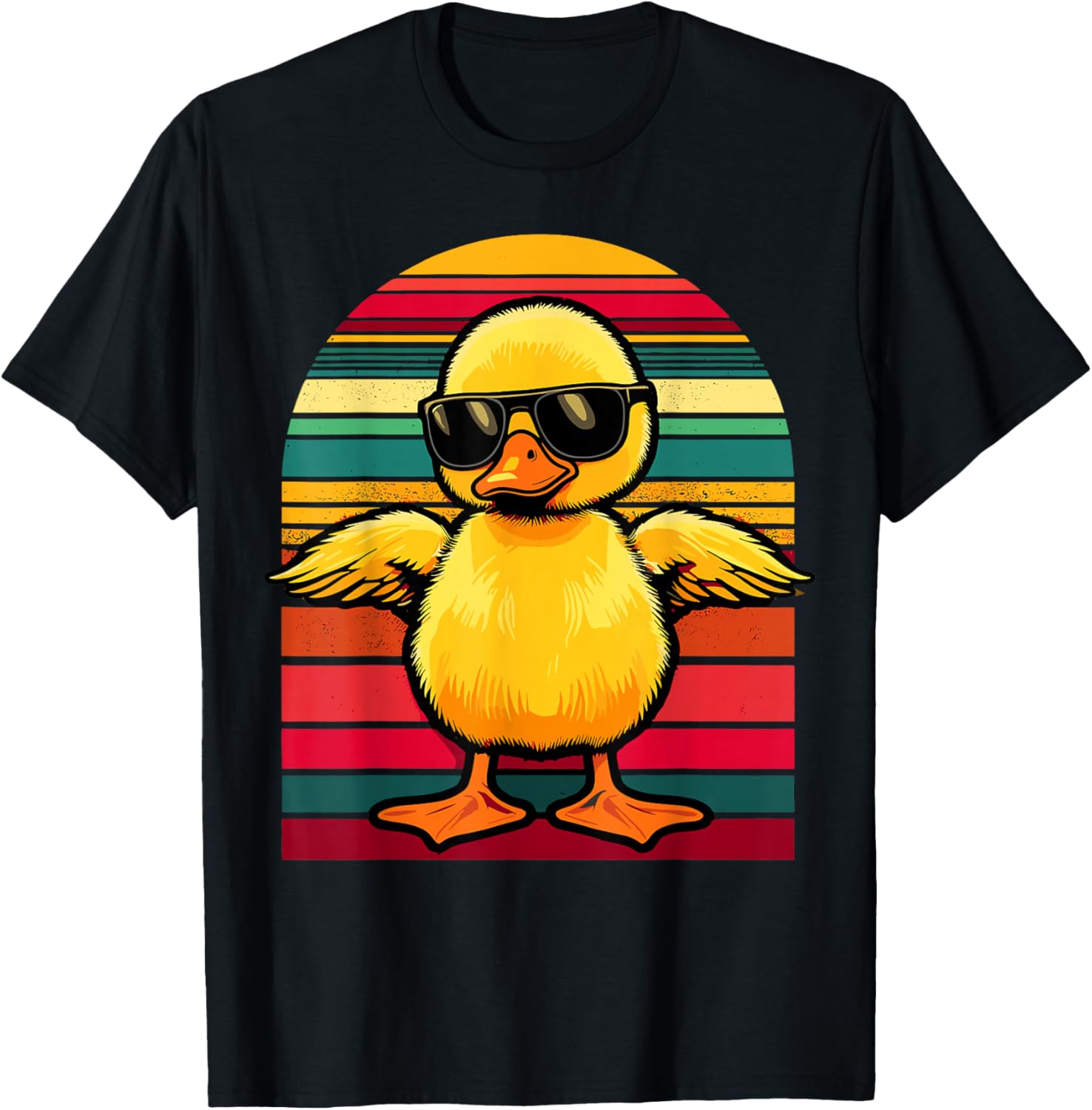 Yellow Duck in Sunglasses Retro Funny Duck T-Shirt - T-Shirt | Black