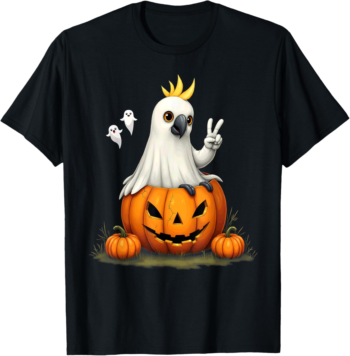 Pumpkin Boo Ghost Cockatoo Halloween Costume T-Shirt - T-Shirt | Black