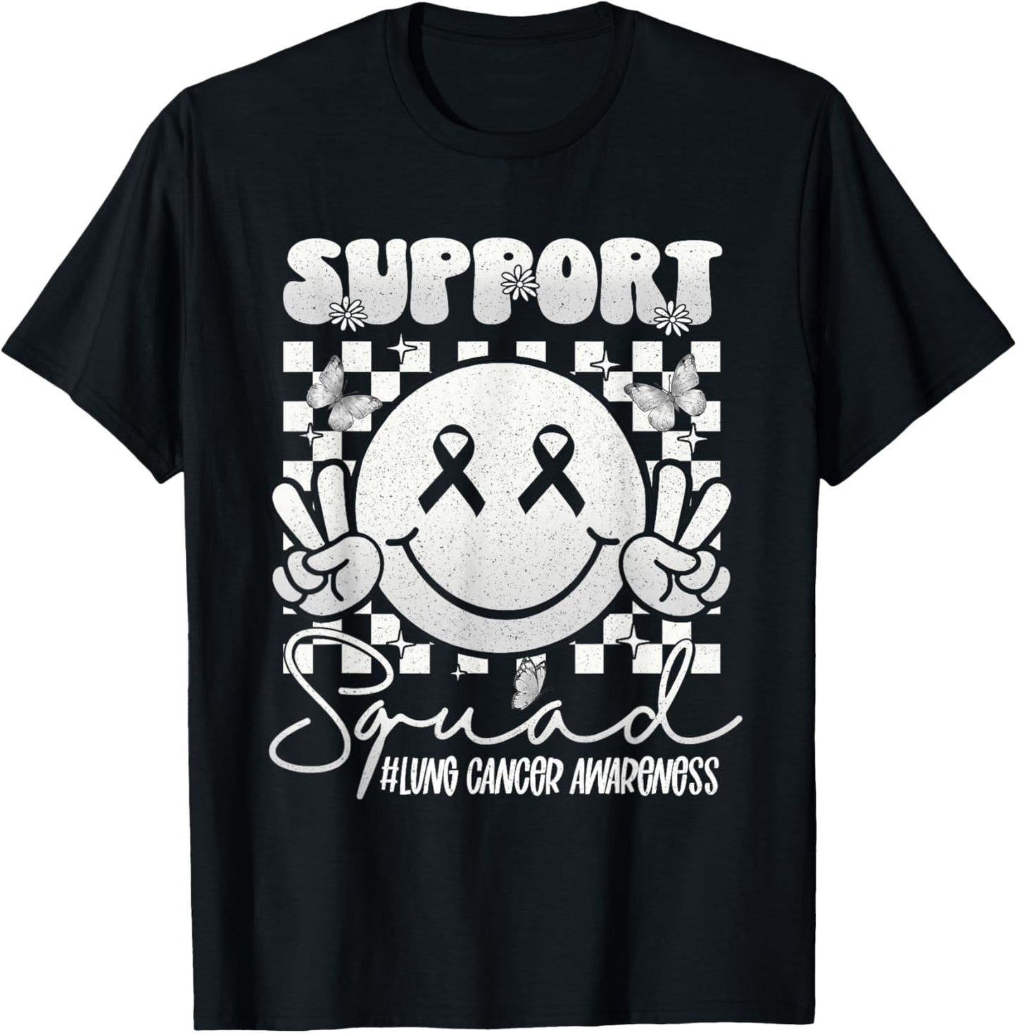 Lung Cancer Awareness Smile Face Support White Ribbon T-Shirt - T-Shirt | Black