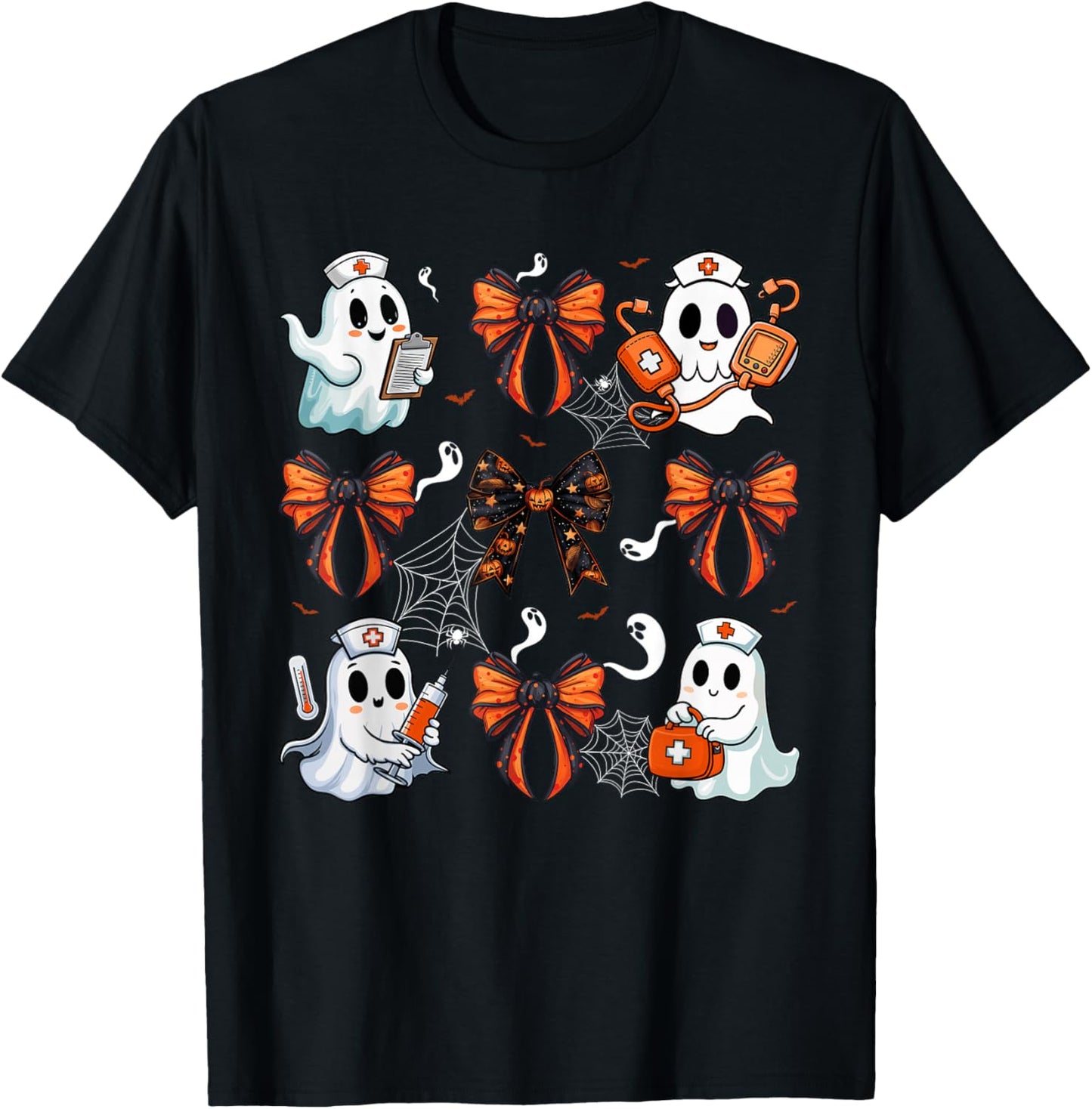 Cute Nurse Ghost Boo Halloween Coquette Bow Nurse Crew T-Shirt - T-Shirt | Black