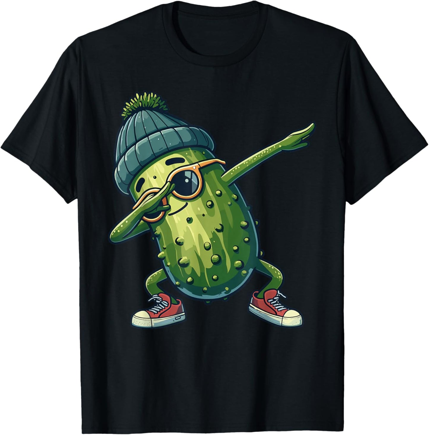 Pickle Cucumber Funny National Pickle Day Dabbing Pickle Dancing Cucumber , -Adults & Kids, Grey, Small, Short Sleeve, , Fun, Humorous, Modern, Cotton, Machine Wash, All Seasons T-Shirt - T-Shirt | Black