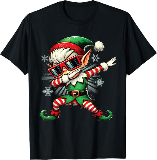 Cool Elf Dabbing Through The Snow Funny Christmas Boys Kids T-Shirt - T-Shirt | Black