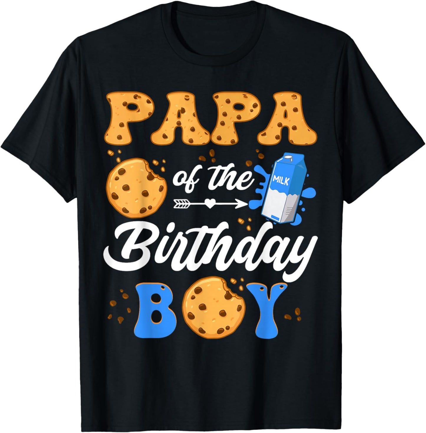 Papa Of The Birthday Boy Milk And Cookies 1St Birthday T-Shirt - T-Shirt | Black