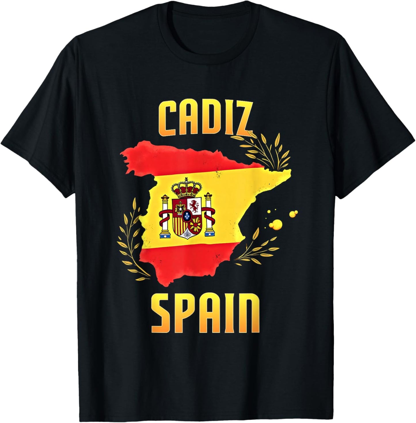 Cadiz Spain Souvenir Travel Vacation Spanish Flag Map T-Shirt - T-Shirt | Black