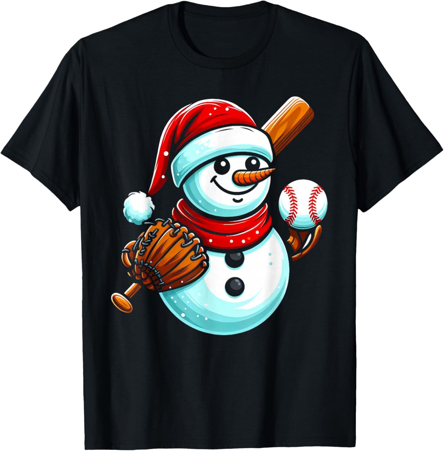Baseball Snowman Santa Hat Christmas Xmas Boys Girls Kids T-Shirt - T-Shirt | Black