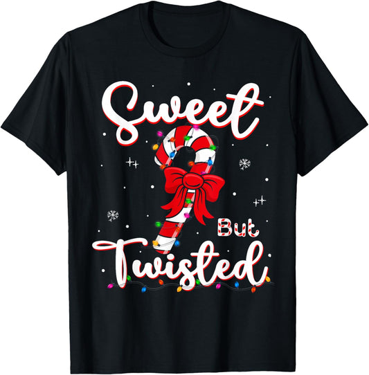 Sweet But Twisted Funny Christmas Candy Cane Xmas Holiday T-Shirt - T-Shirt | Black