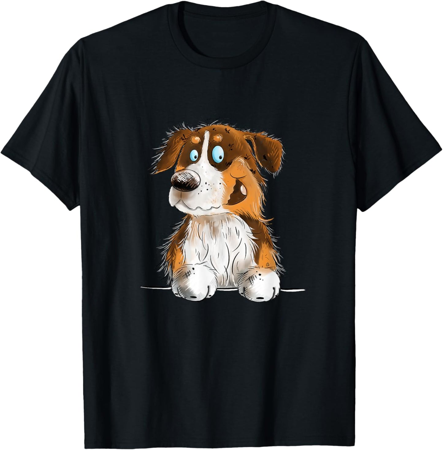 Red Tri Australian Shepherd Cartoon I Aussie Dog Lover Women Girls Kids T-Shirt - T-Shirt | Black
