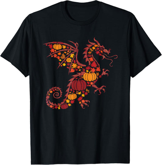 Fall Dragon Thanksgiving Autumn Pumpkin Women Men Boys Girls T-Shirt - T-Shirt | Black
