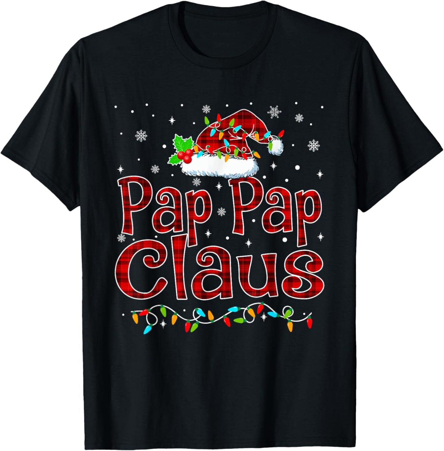 Pap Pap Claus Christmas Pajama Matching Family Xmas Lights T-Shirt - T-Shirt | Black