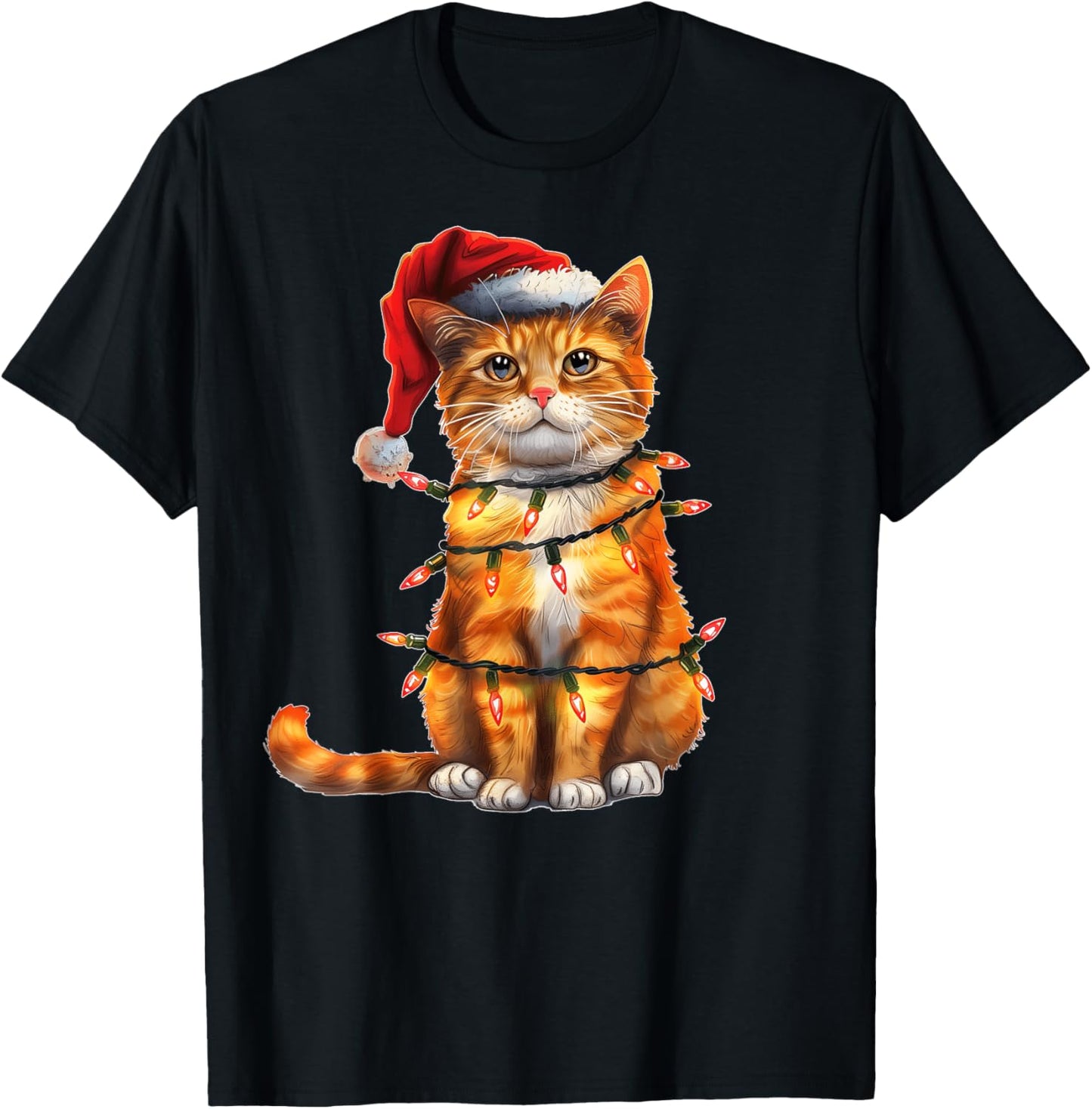 Cute Orange Cat Tabby Cat Christmas Hat Xmas Men Women Kids T-Shirt - T-Shirt | Black