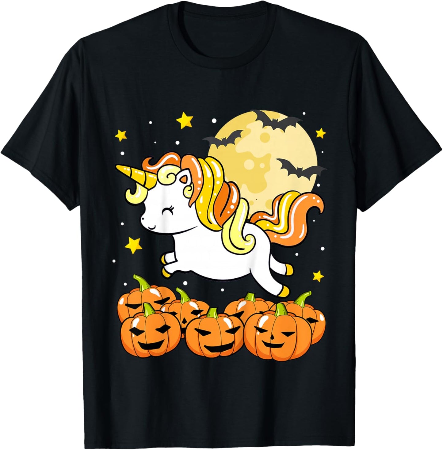 Kids Girls Unicorn Halloween Jack O Lantern Moon Pumpkin Toddler T-Shirt - T-Shirt | Black