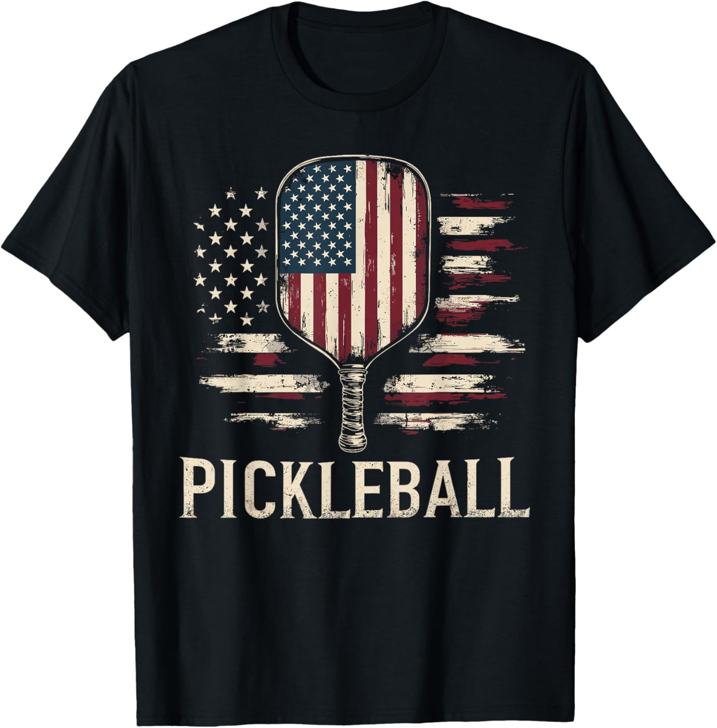 Pickleball Player US Flag Retro Paddleball T-Shirt - T-Shirt | Black