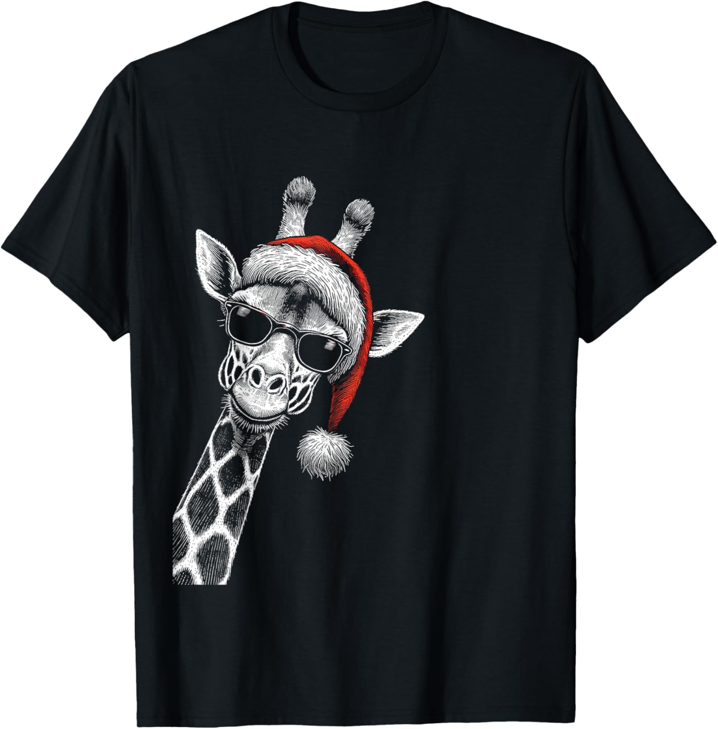 Giraffe Christmas Santa Hat Pajama Funny Giraffe Xmas T-Shirt - T-Shirt | Black