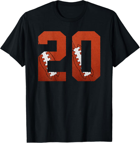 Number 20 BACKSIDE - American Football Jersey Numbered T-Shirt - T-Shirt | Black