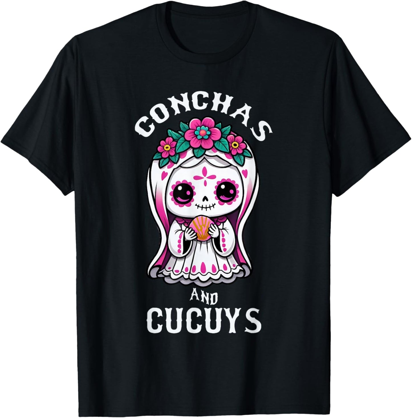 Conchas and Cucuys Mexican Halloween Ghost Concha Costume T-Shirt - T-Shirt | Black
