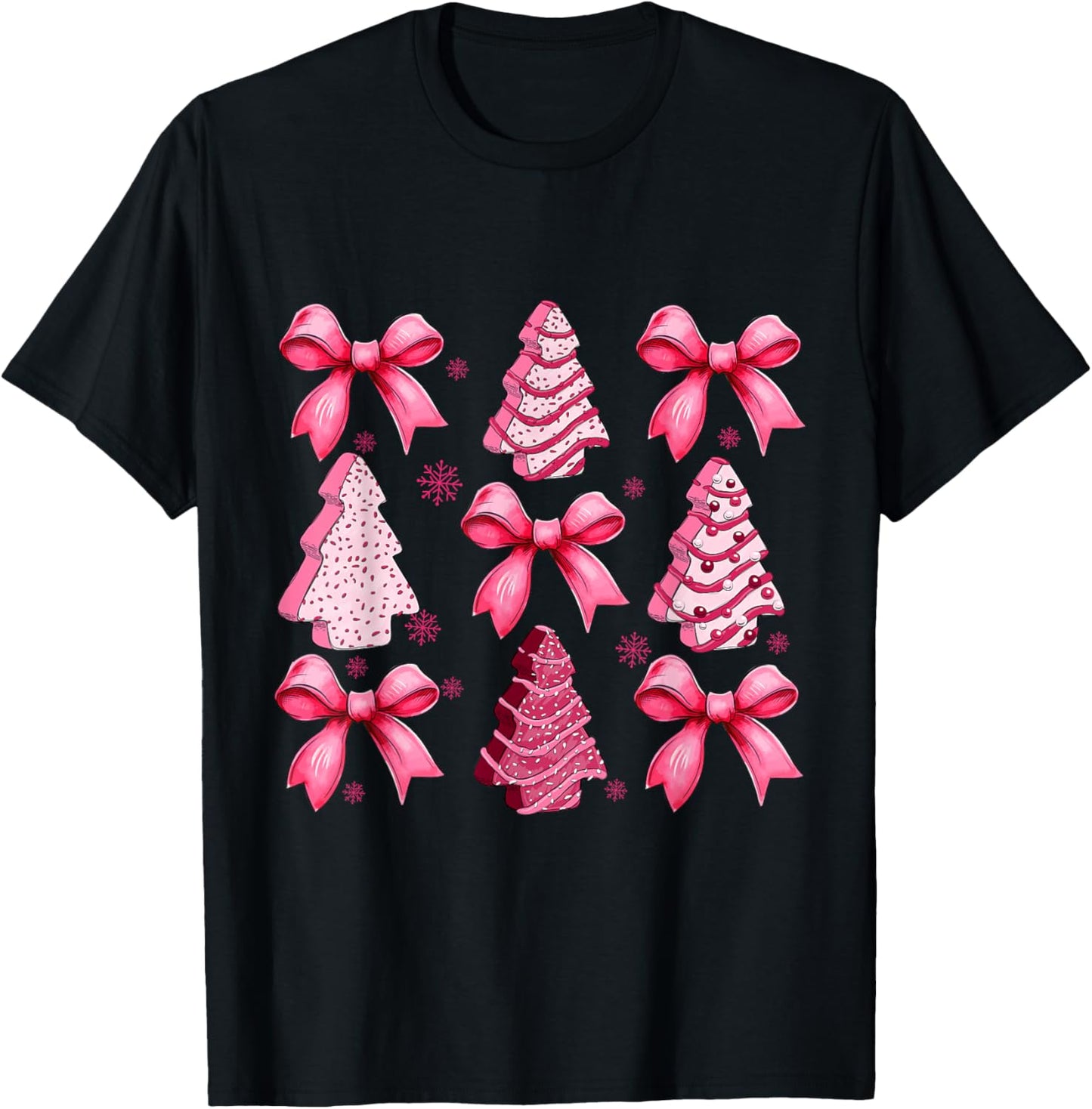 Pink Debbie Tree Cake Coquette Bow Xmas Matching Family T-Shirt - T-Shirt | Black