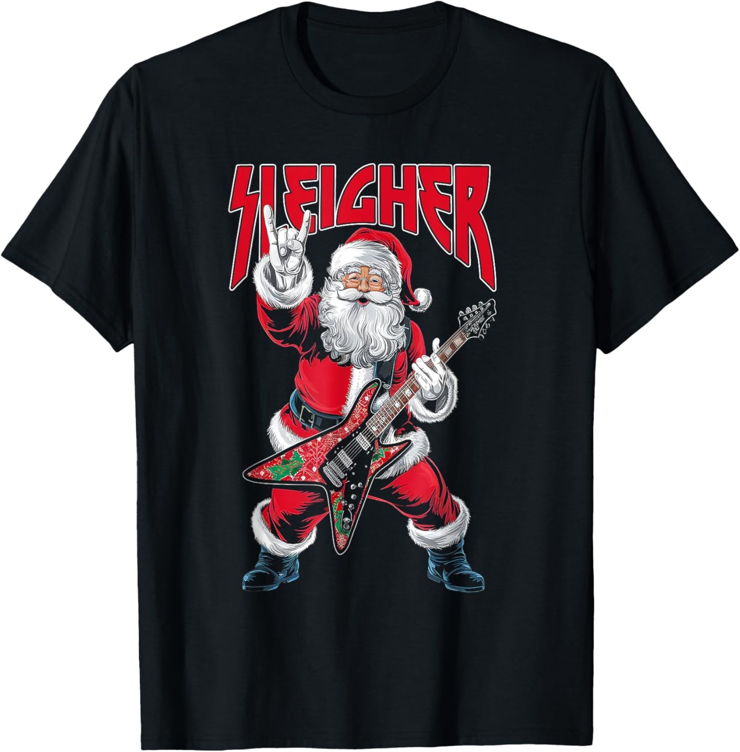 Christmas Sleigher Santa Rock Xmas Rocker Men Women Kids Boy T-Shirt - T-Shirt | Black