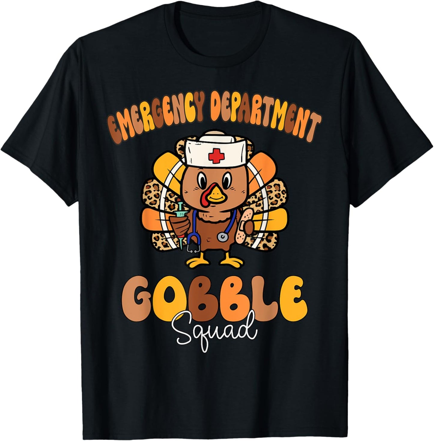 Emergency Department Gobble Squad Thanksgiving ER Nurse Fall T-Shirt - T-Shirt | Black