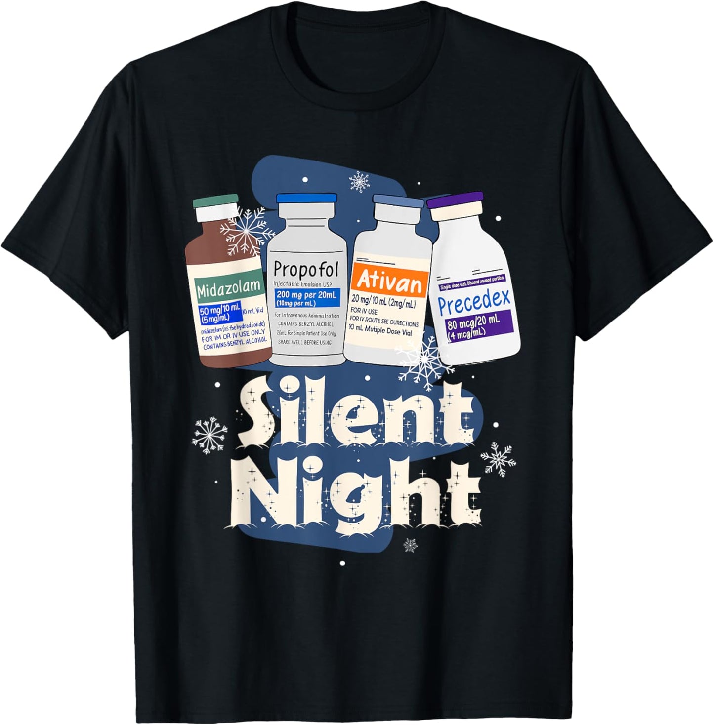 Christmas Nurse RN ER ICU Nursing Xmas Vibes Silent A Night T-Shirt - T-Shirt | Black