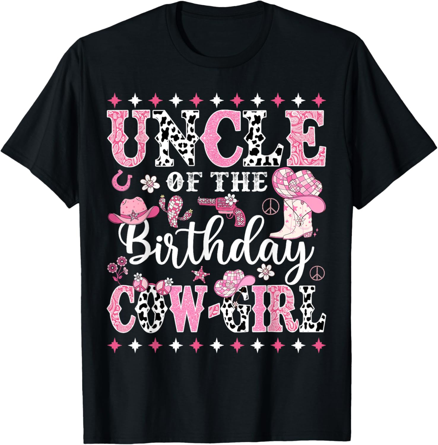 Uncle Of The Birthday CowGirl Rodeo CowGirl Birthday T-Shirt - T-Shirt | Black