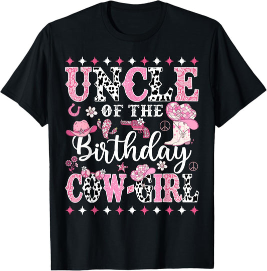 Uncle Of The Birthday CowGirl Rodeo CowGirl Birthday T-Shirt - T-Shirt | Black
