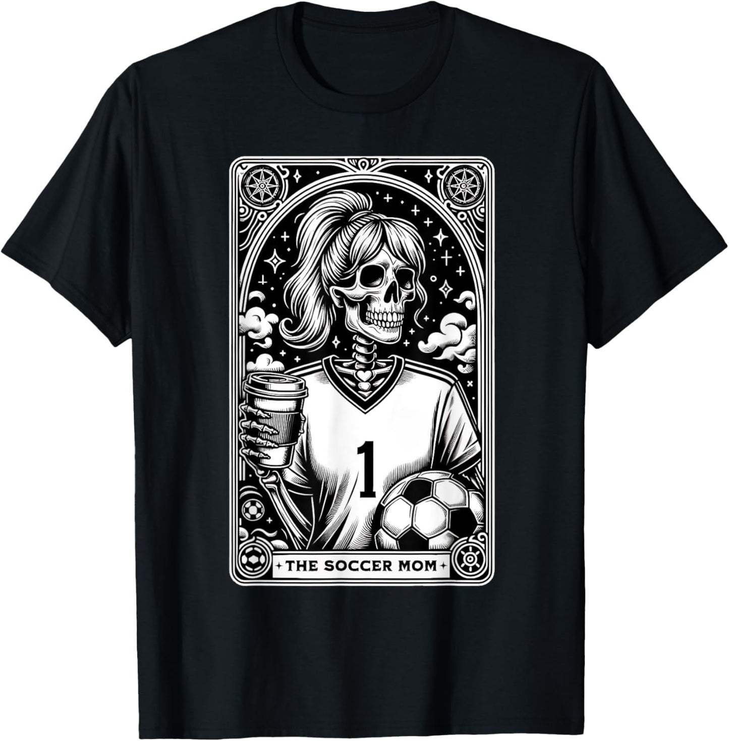 Funny Soccer Mom Skeleton Tarot Card Vintage Halloween T-Shirt - T-Shirt | Black