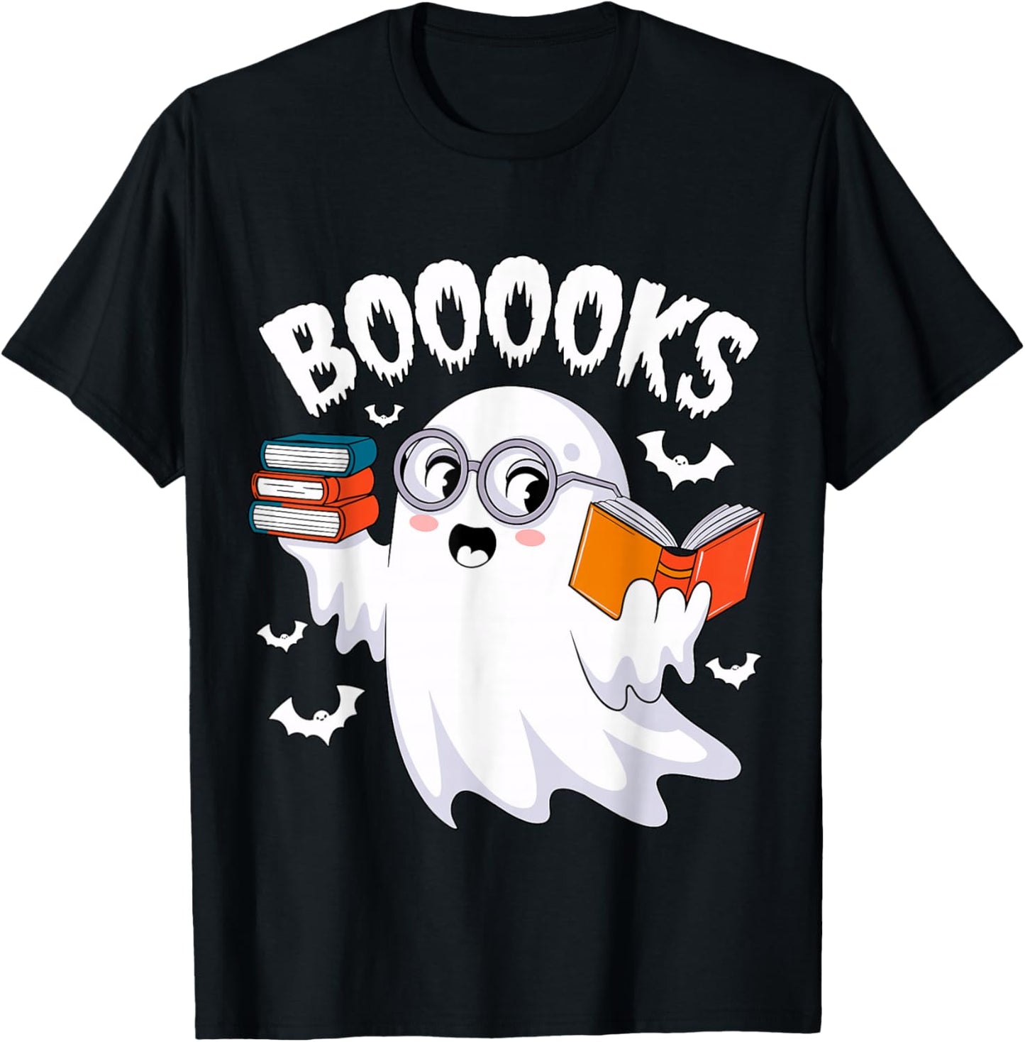 Boooooks Ghost Reading Books Librarian Halloween Costume T-Shirt - T-Shirt | Black