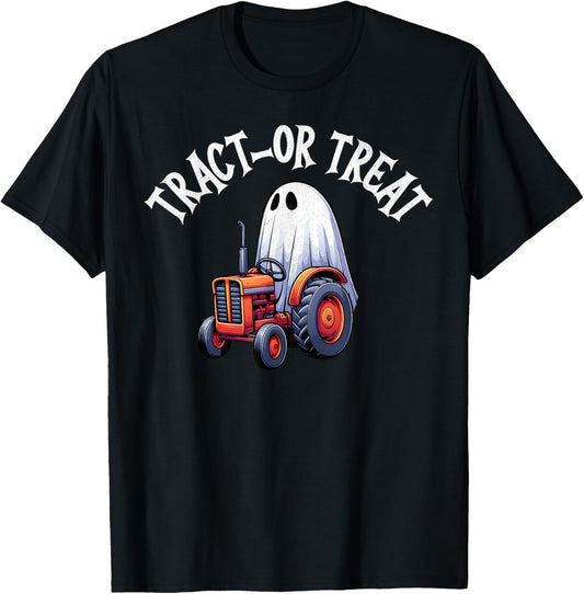 Funny Halloween Tractor Ghost Boys Kids Trick or Treat Farm T-Shirt - T-Shirt | Black