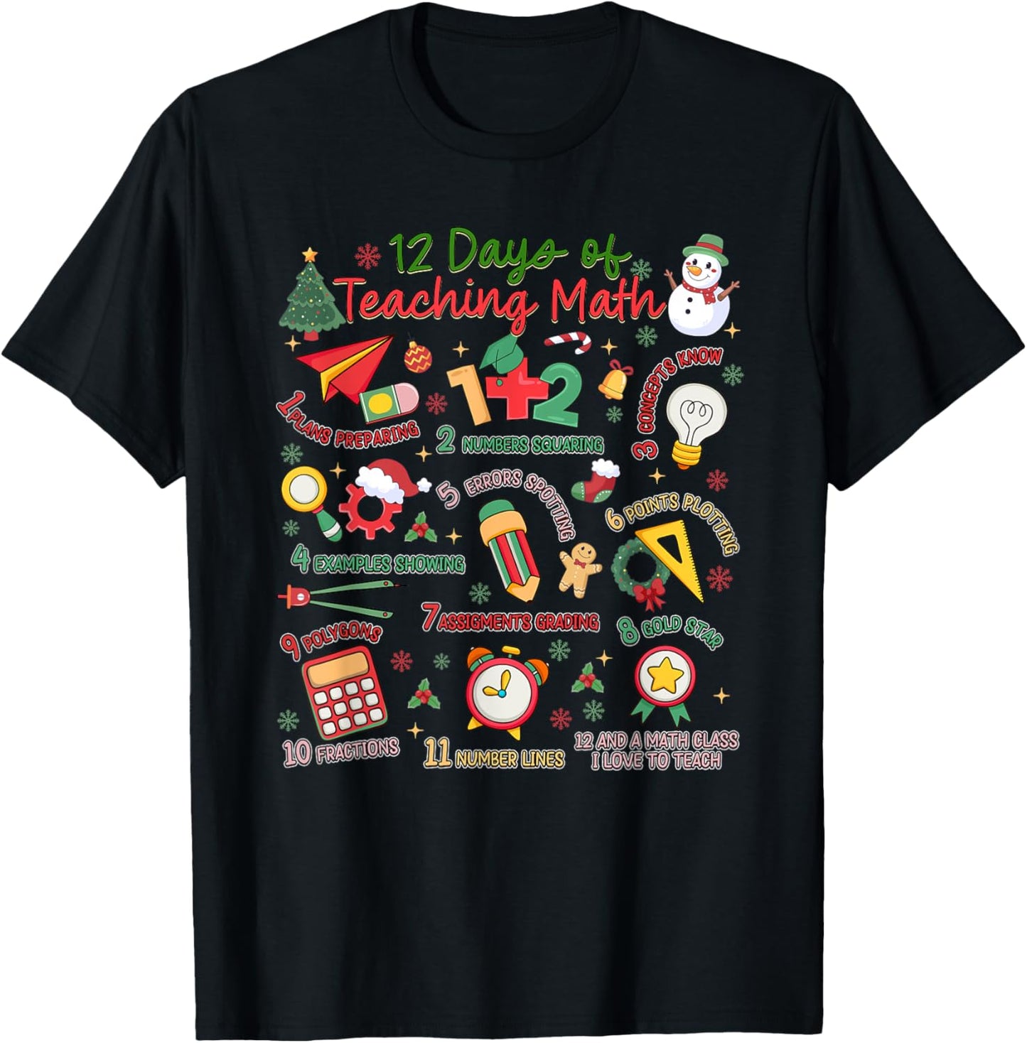 12 Days of Math Teacher Christmas Holiday T-Shirt - T-Shirt | Black