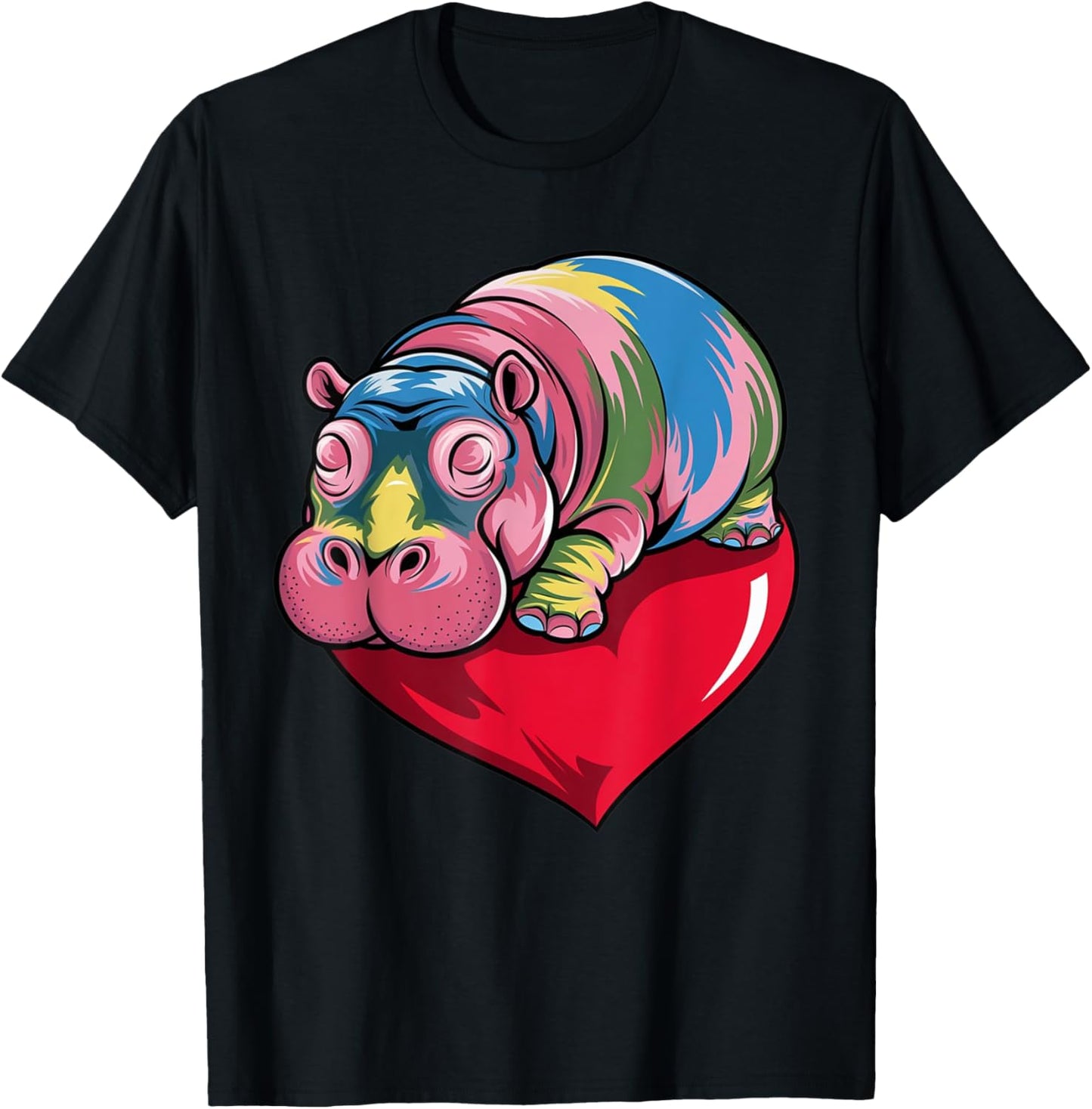 Pygmy Hippo Hugging Heart T-Shirt - T-Shirt | Black